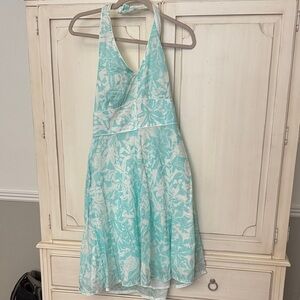 Jones New York Aqua Floral Halter Dress